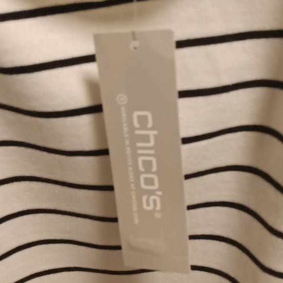 NWT CHICO'S black and white striped short sleeve embroidered blouse Size 2R - Picture 4 of 4